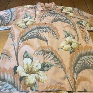 Tommy Bahama Silk Floral Palms Loop Collar Camp Shirt Size Large